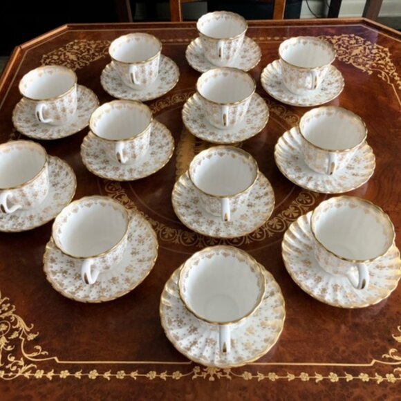 Pre-owned Spode Fleur De Lys Gold Cup & Saucer Set Lot Of 12 - Picture 5 of 9